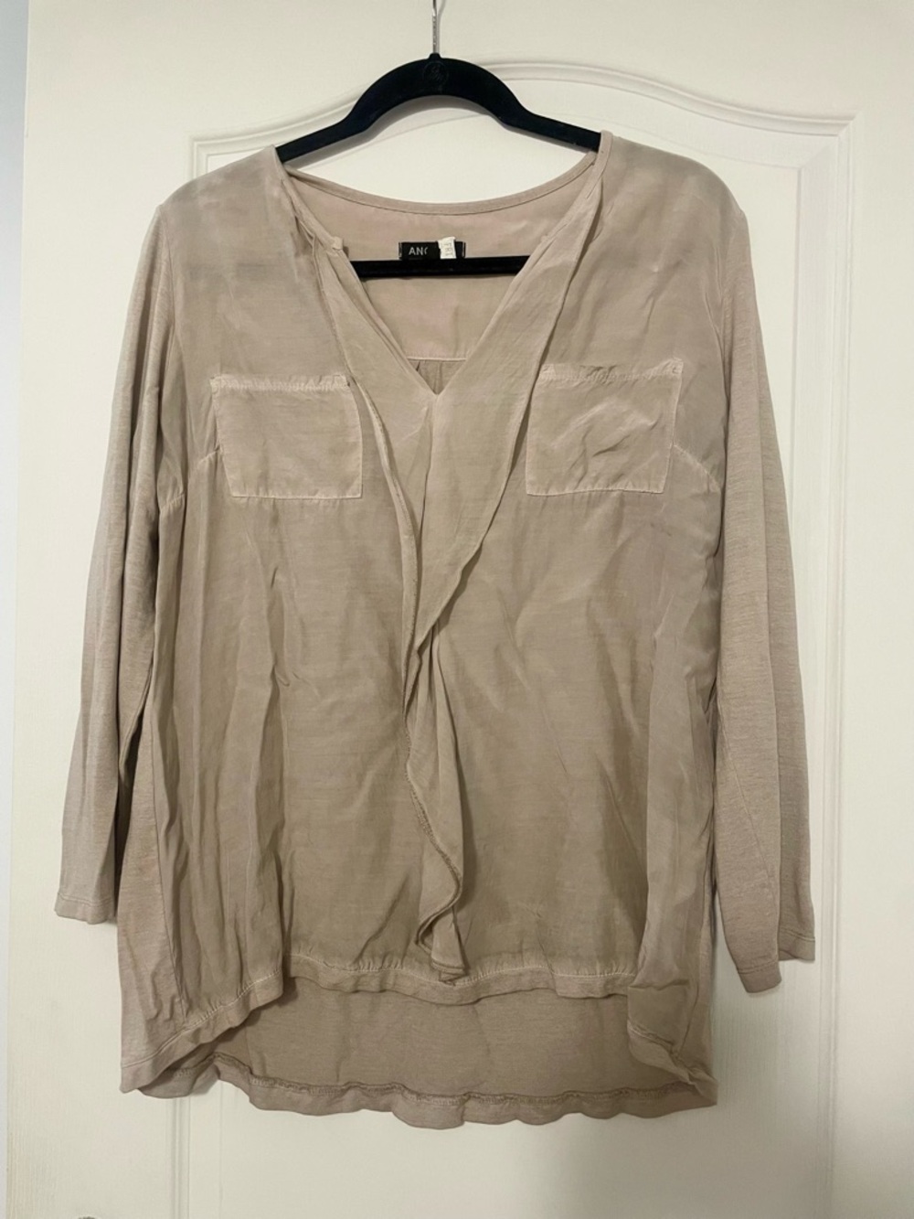 Ancora Light Taupe V-Neck Draped Tunic Top